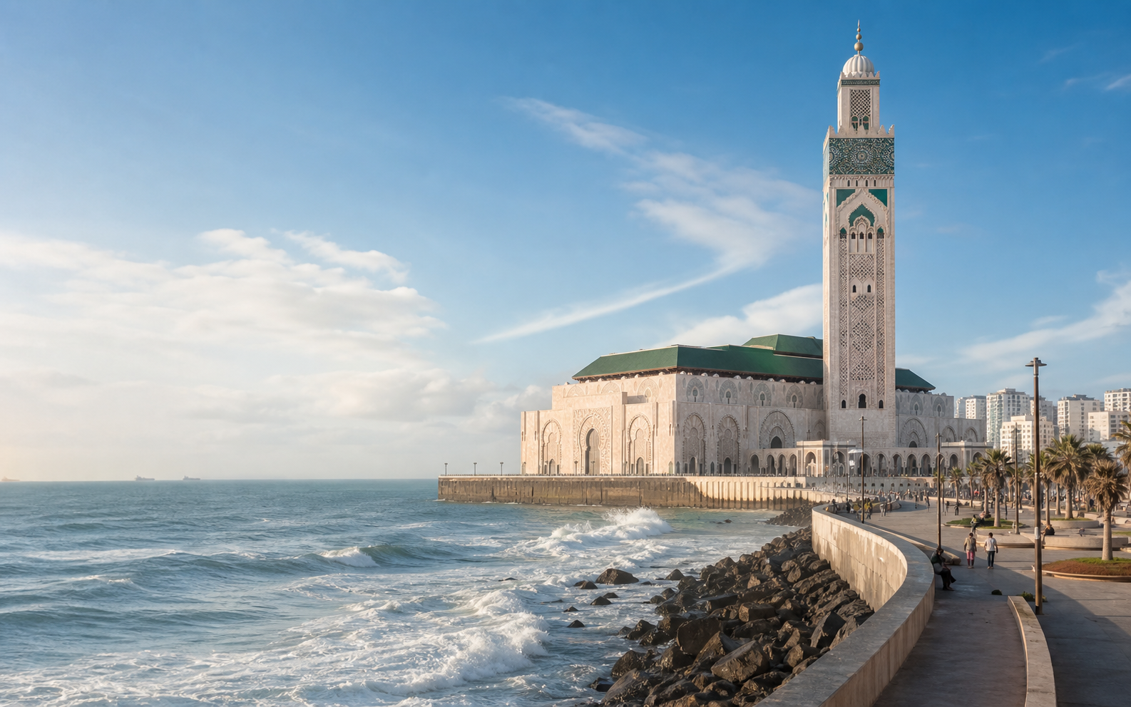 Casablanca Hassan II Mosque beside the Atlantic Ocean
