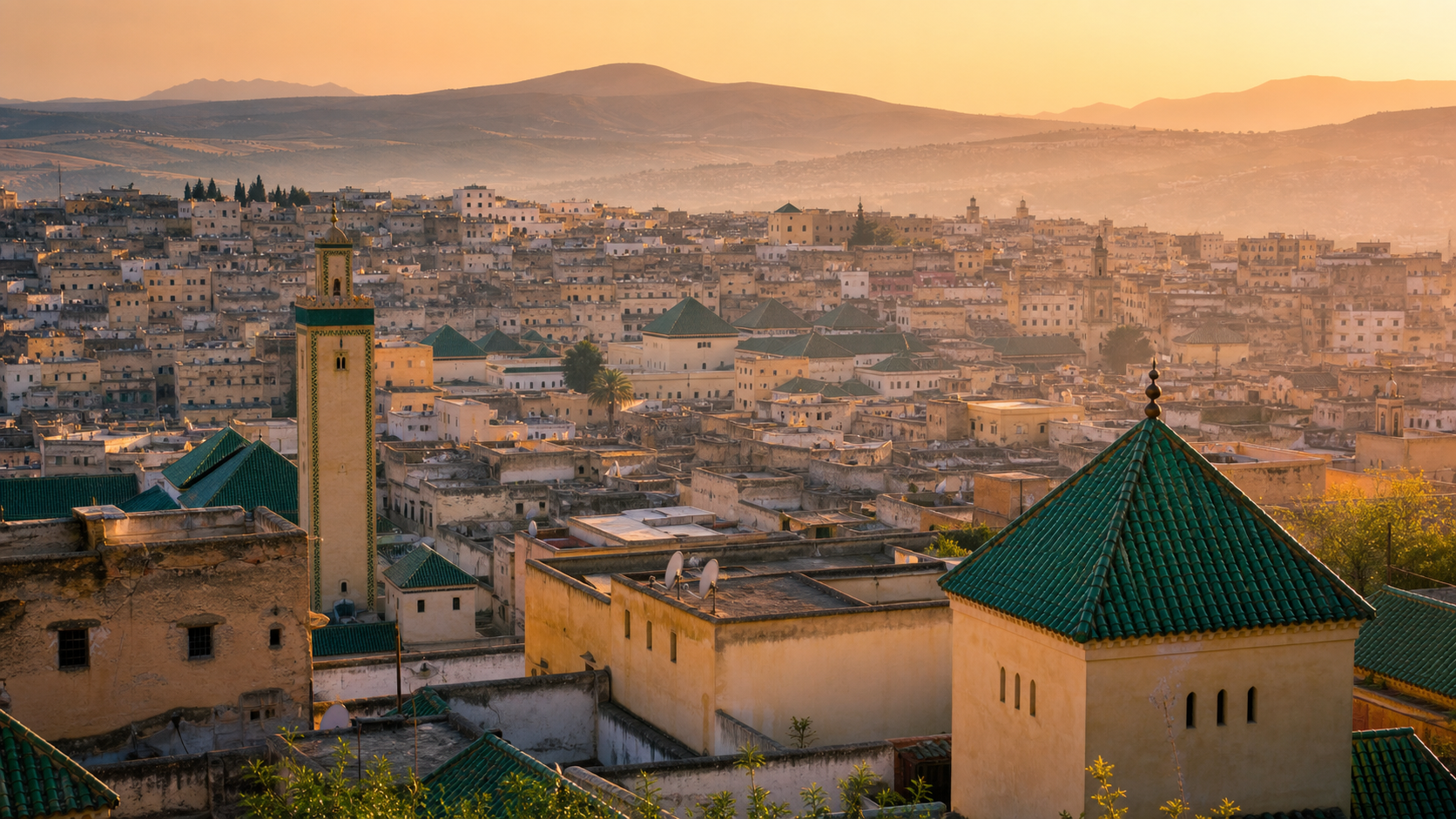 Fes medina rooftops on the Grand Morocco route from Tangier